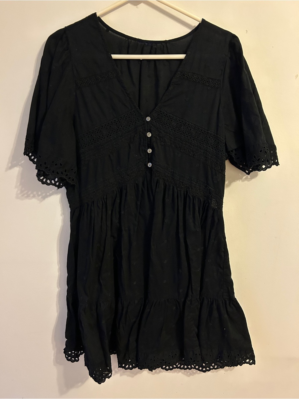 Gap Black Eyelet V-Neck Dress - size large